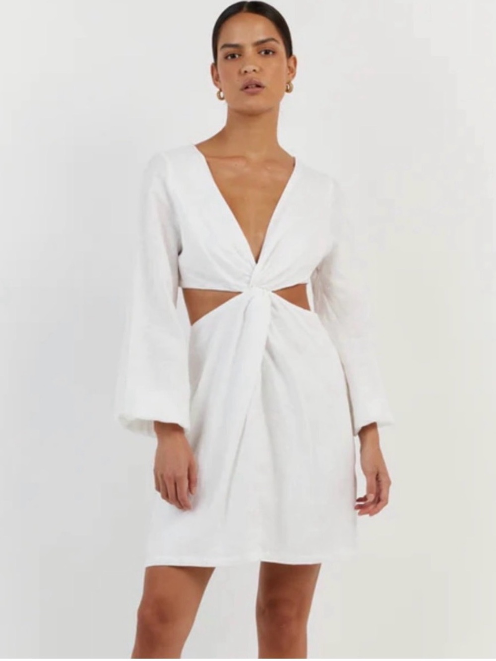 DISSH White Twist Front Cutout Mini Dress